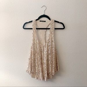 Foreign Exchange Champagne Gold Sequin Tank Top